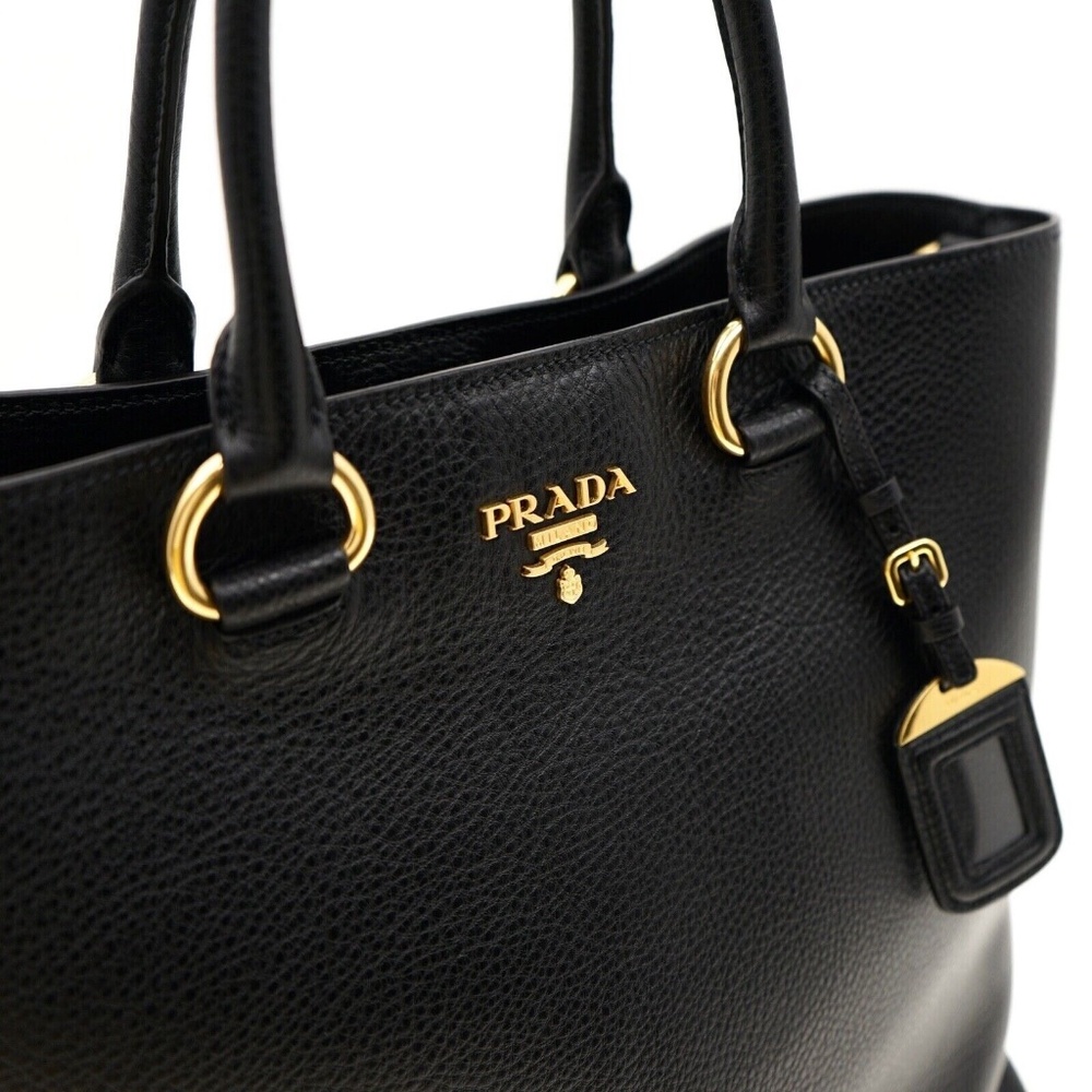Prada Tote Large Shopping Shoulder Bag Vitello Phenix Black Leather 1BG865 New - Picture 5 of 7